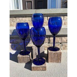Cobalt Blue Stemmed Wine Glasses.